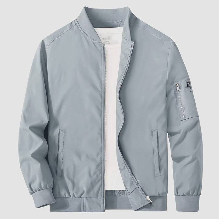 Men's modern bomber jacket, sleek polyester, ideal for fall & spring casual outerwear