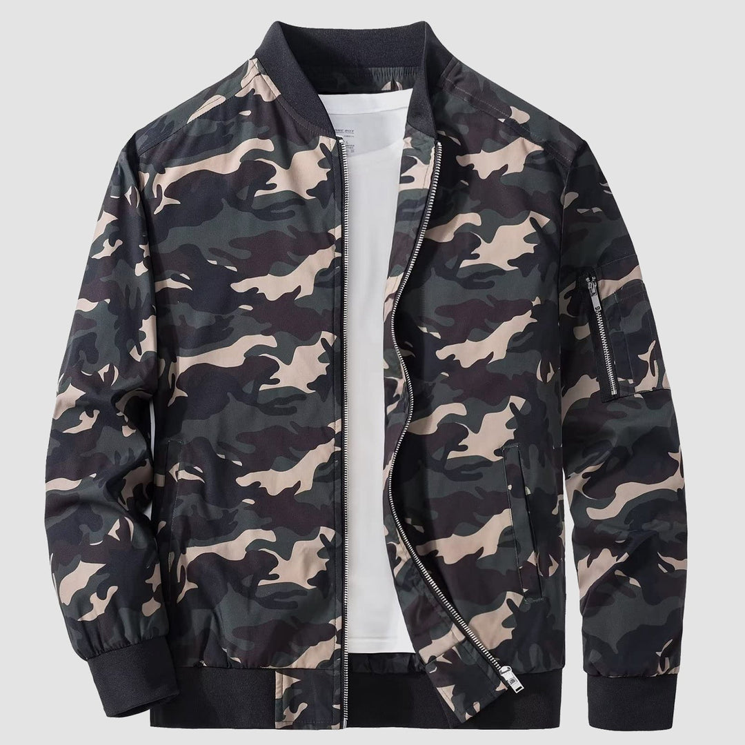 Dark grey men's bomber jacket, zip-up, modern design, essential piece for casual fashion