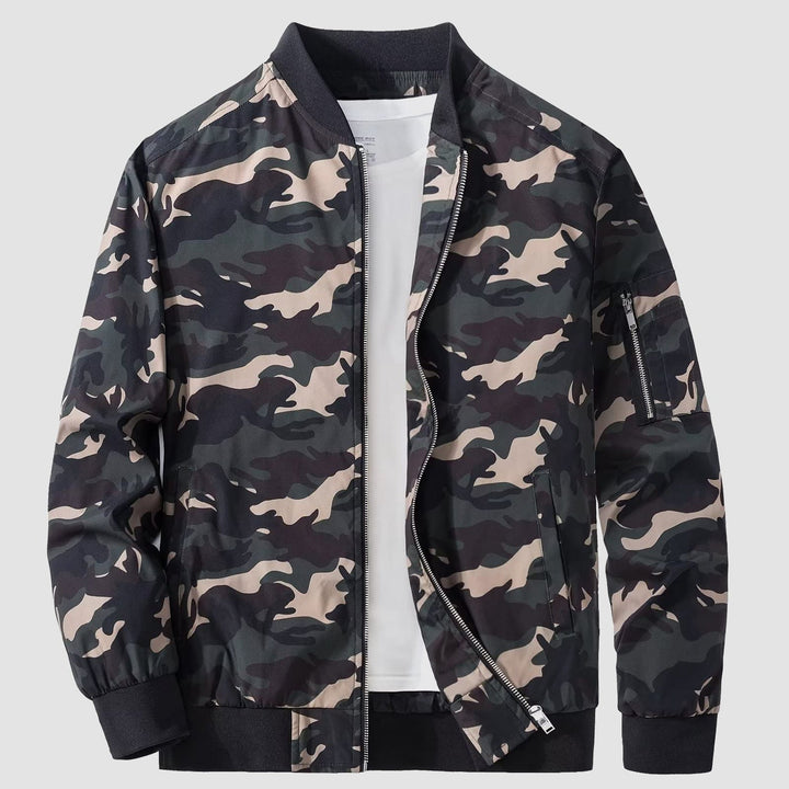 Dark grey men's bomber jacket, zip-up, modern design, essential piece for casual fashion