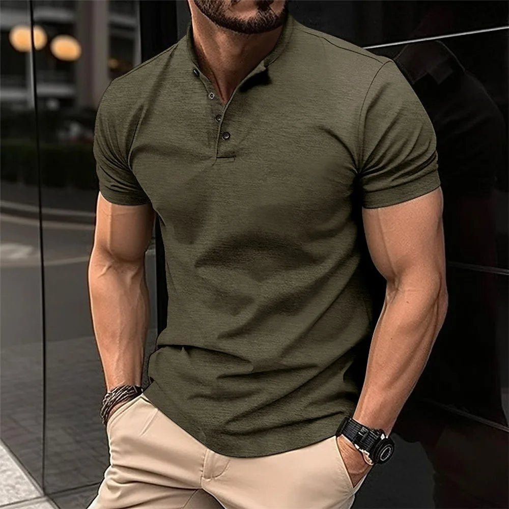 Stylish men's short sleeve henley shirt, a versatile casual top perfect for men's fashion and everyday apparel.