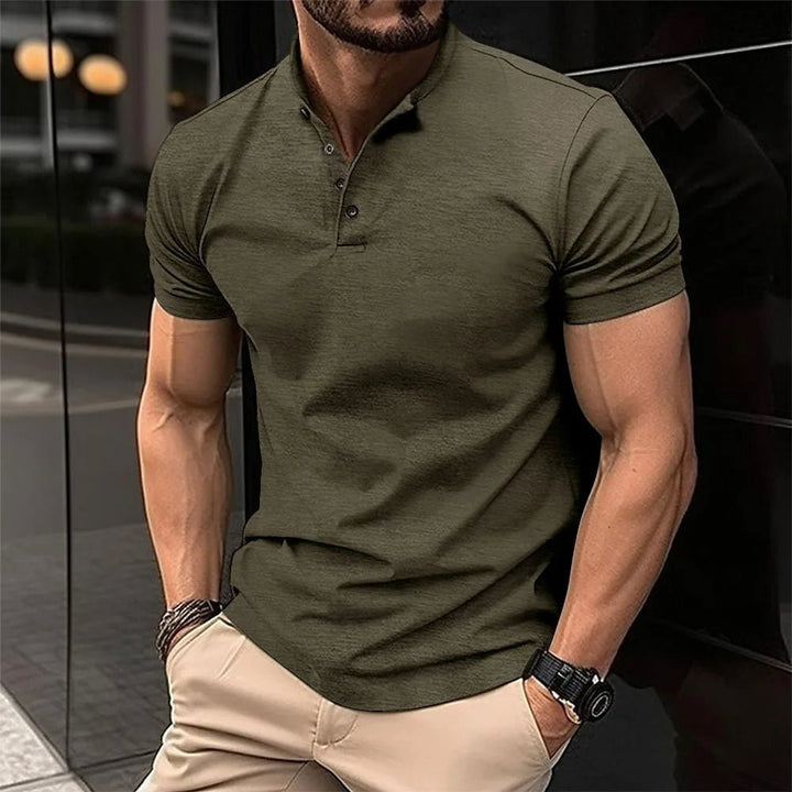Stylish men's short sleeve henley shirt, a versatile casual top perfect for men's fashion and everyday apparel.