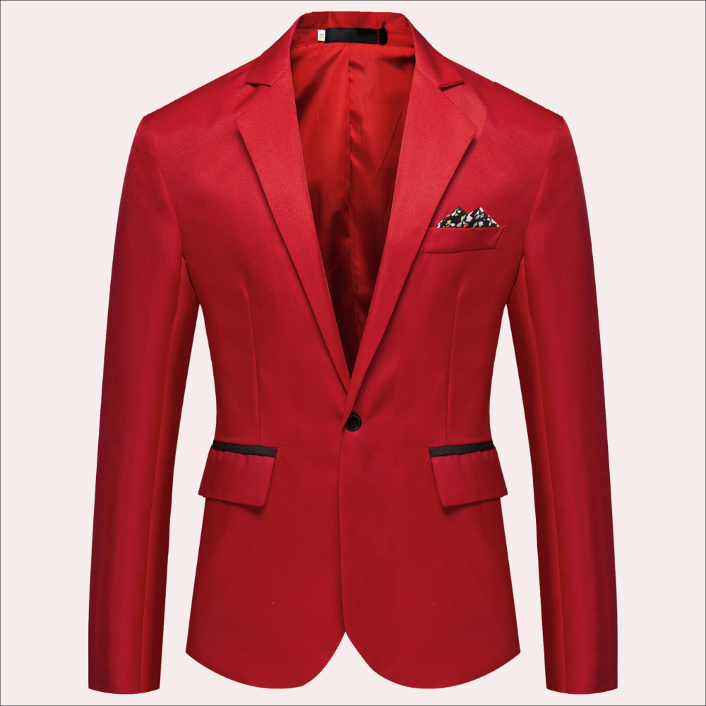 Versatile black men's blazer, single button, ideal as a casual or formal suit jacket
