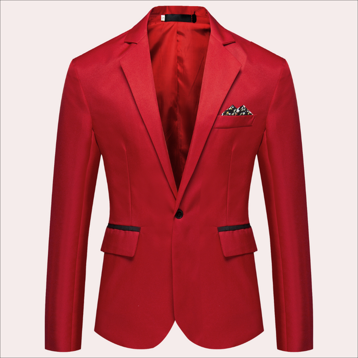 Versatile black men's blazer, single button, ideal as a casual or formal suit jacket