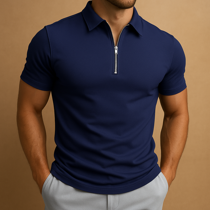 Stylish men's zipped polo shirt, stain and odor resistant, offering all-day comfort and a modern look.