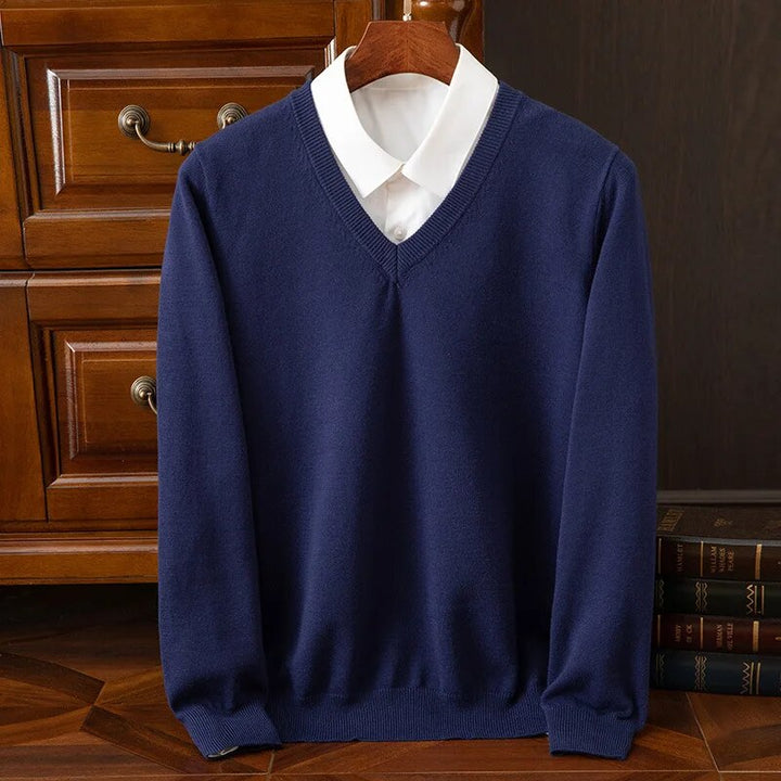 Comfortable long sleeve men's V-neck sweater, relaxed fit, premium knit for everyday style.