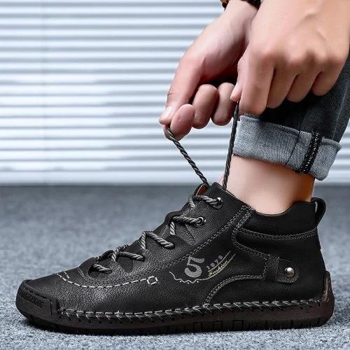 Men's casual leather shoes, large size, breathable, orthopedic comfort for outdoor adventures