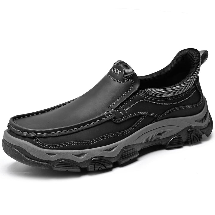 Men's leather walking shoes, easy slip-on style, orthopedic for foot health