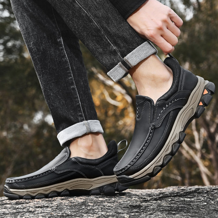 Ergonomic men's orthopedic slip-on leather shoes, built for comfortable walking