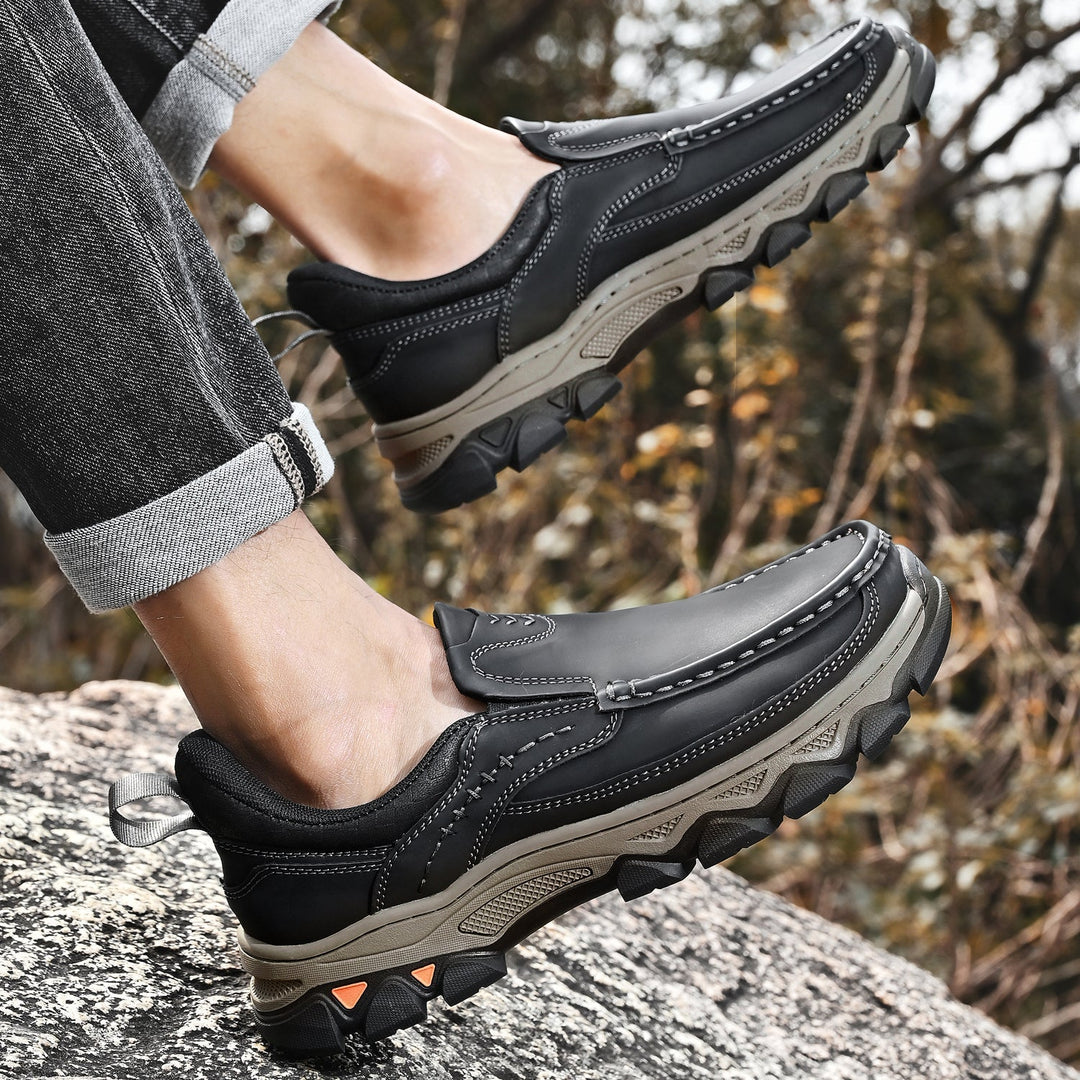 Men's supportive orthopedic leather slip-on shoes, great for those on their feet all day