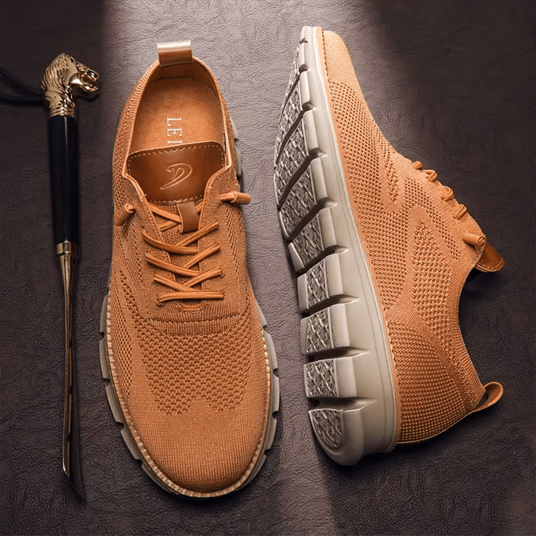 Men's slip-on walking shoes with arch support & wide toe box for orthopedic comfort.