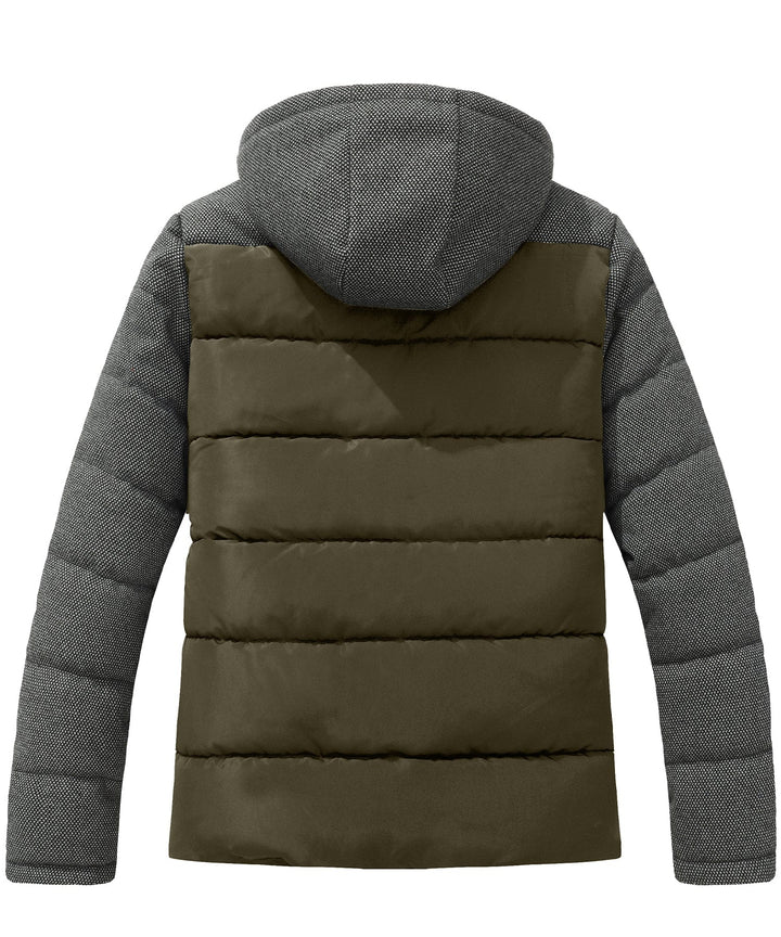 Men's black puffer jacket with a high collar for added warmth, suitable for outdoor wear