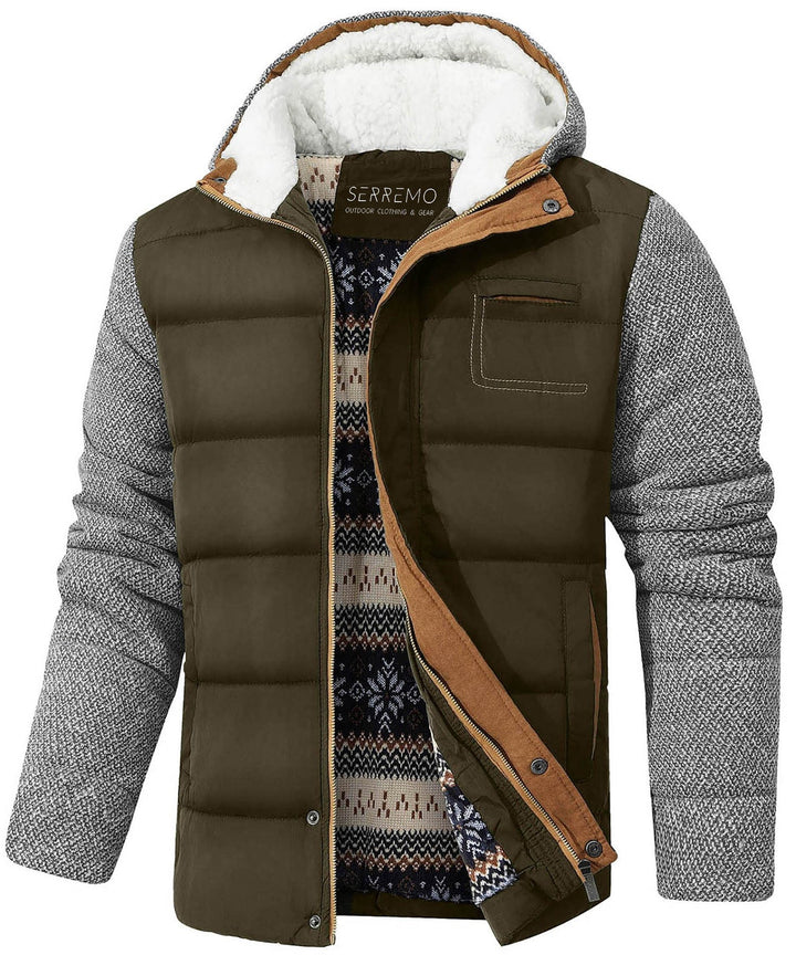Stylish men's puffer jacket, blue, side profile, weather resistant, winter coat