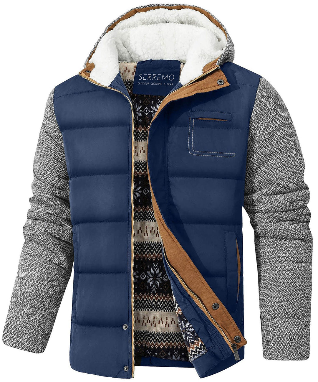 Warm men's outdoor jacket, red, close-up of material, durable, for men apparel