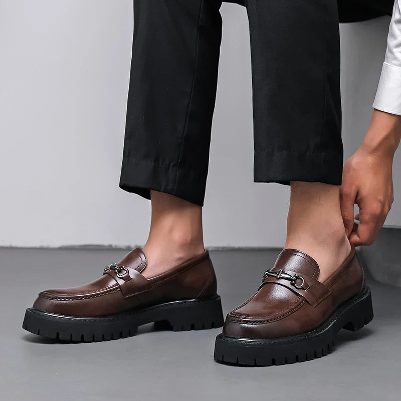 Classic slip-on men's dress loafers, polished finish for professional meetings and formal occasions.