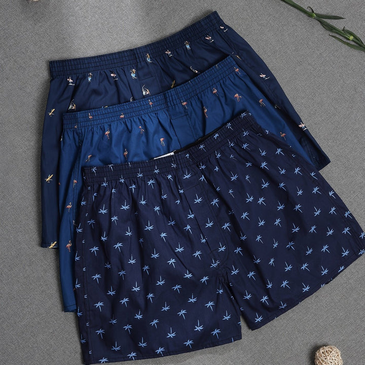 Versatile men's 3-pack plant print cotton boxer briefs, premium quality for everyday comfort.