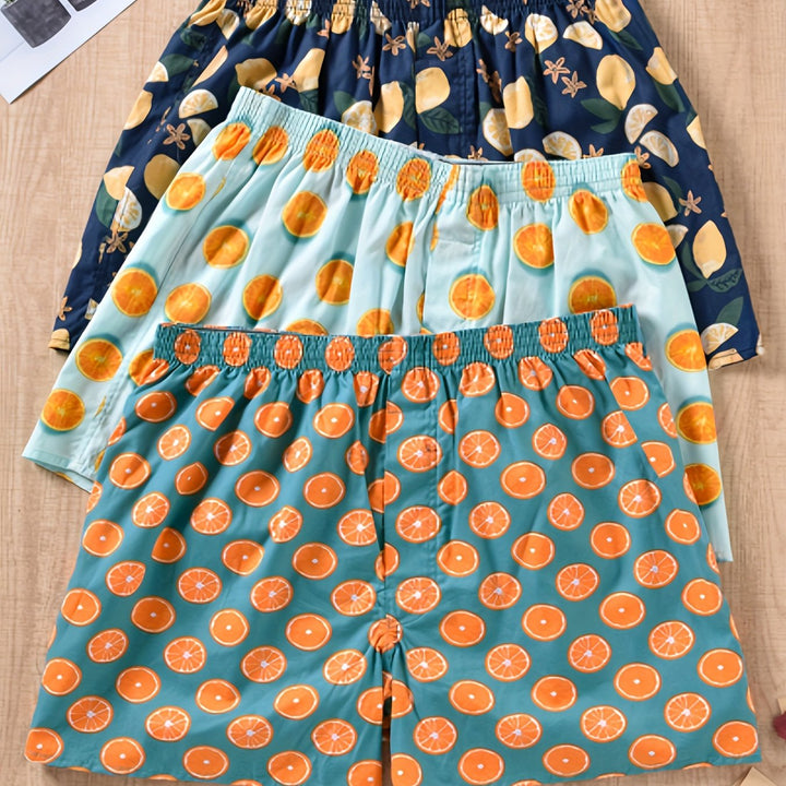 Premium men's undergarments: 3-pack cotton boxer briefs with modern plant print, ideal for comfort.