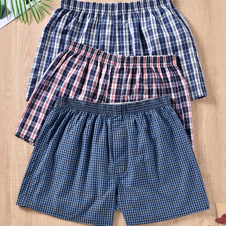 New men's 3-pack cotton boxer briefs featuring a trendy plant print, perfect for everyday wear.