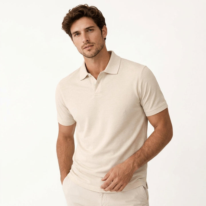 Men's premium pique cotton polo shirt in tailored fit for smart casual style.