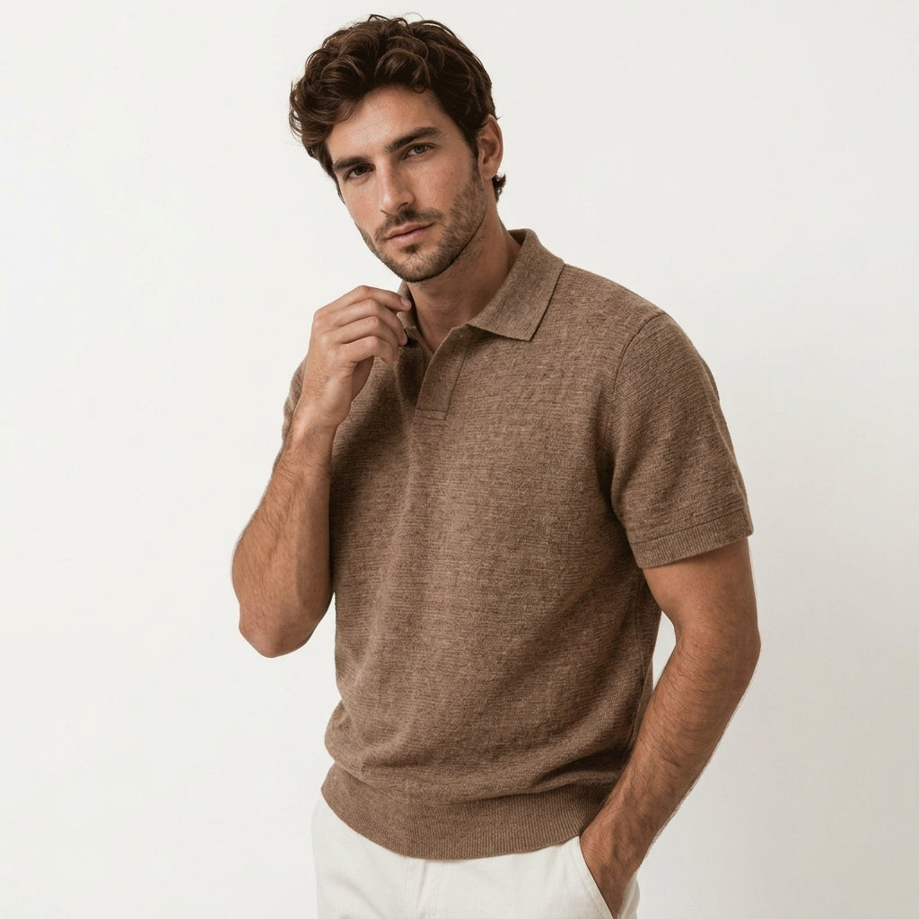 Tailored fit men's smart casual pique polo shirt, refined and modern look.