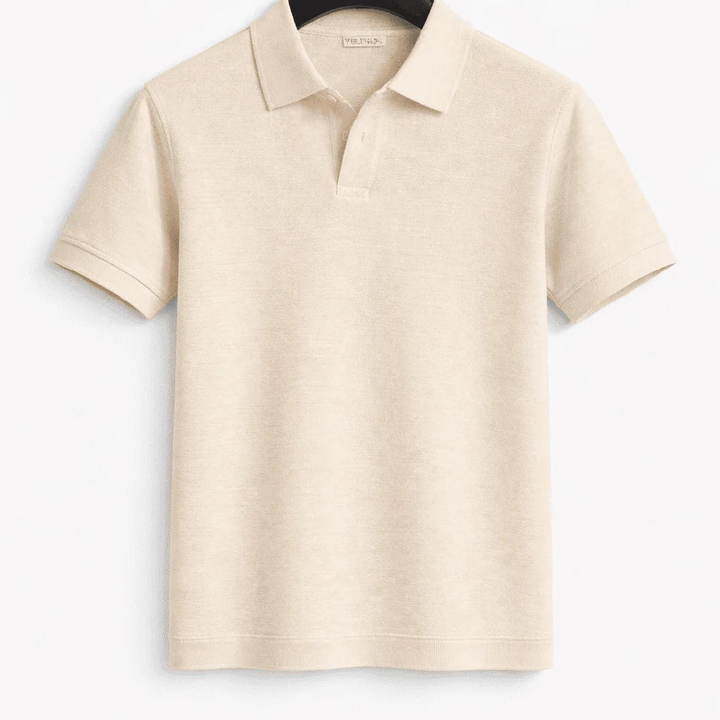 Classic men's cotton pique polo shirt, essential for a timeless smart casual wardrobe.