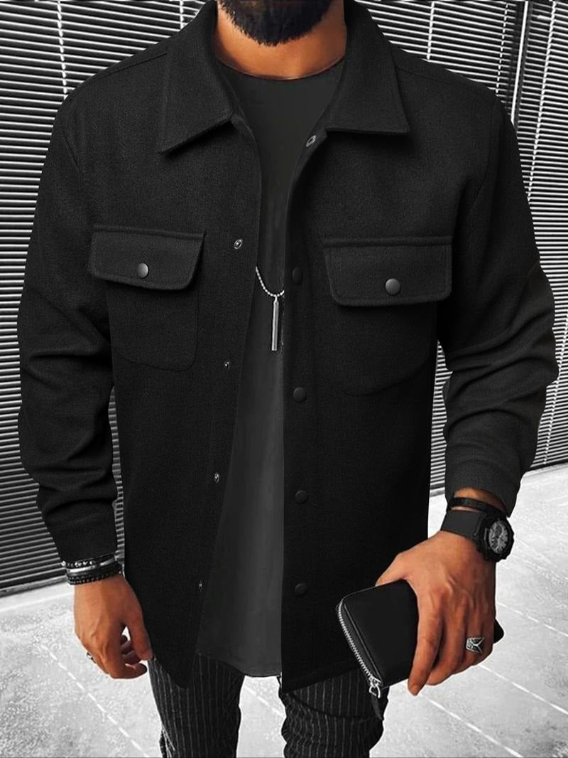 Back view of a men's premium wool blend overshirt jacket, showcasing the fit and quality for winter wear