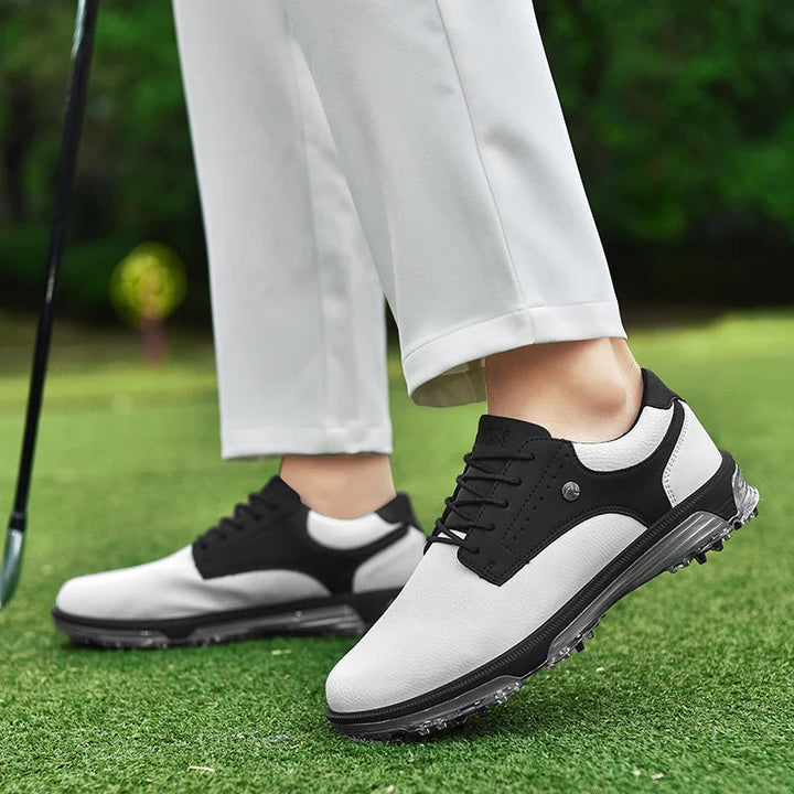 Professional men's Pro Edition leather golf shoes, waterproof, athletic, with advanced spikes.
