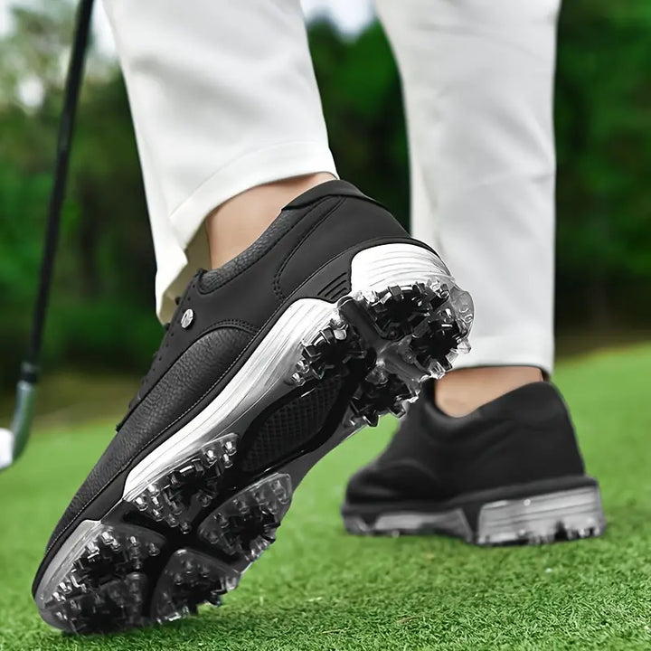 High-performance men's Pro Edition leather golf shoes, waterproof, athletic, with advanced spikes.