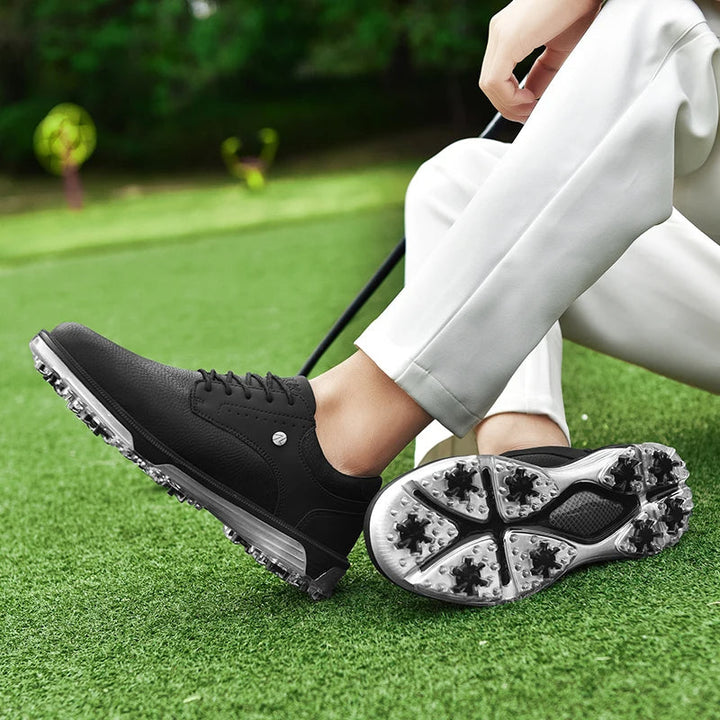 Men's Pro Edition golf shoes: durable waterproof leather, athletic design, and performance spikes.