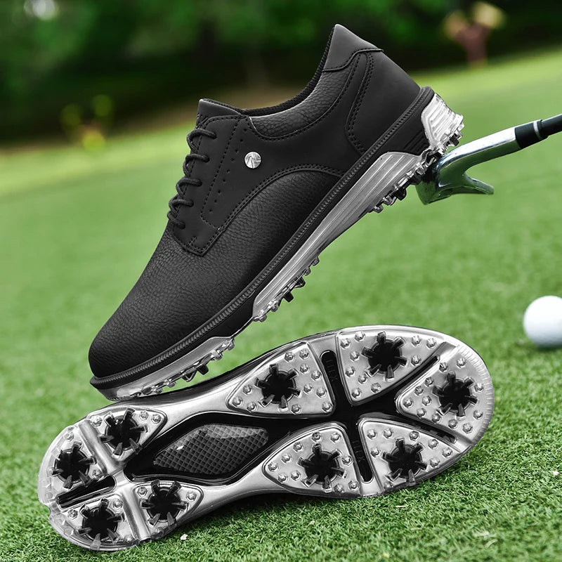 Sleek men's Pro Edition leather golf shoes, waterproof and spiked for superior athletic performance.
