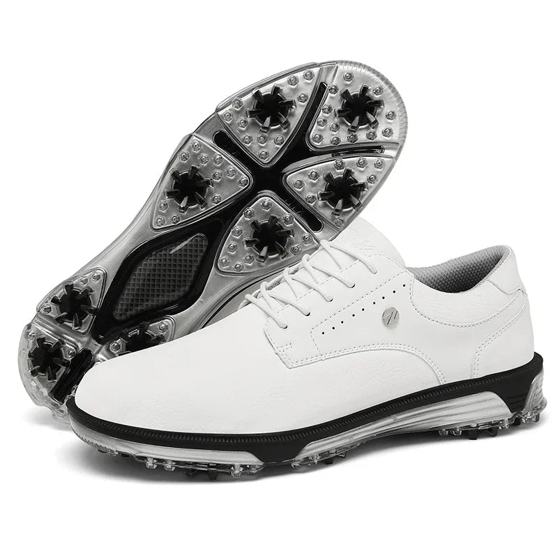 Elevated men's Pro Edition leather golf shoes, waterproof, spiked for unparalleled athletic play.
