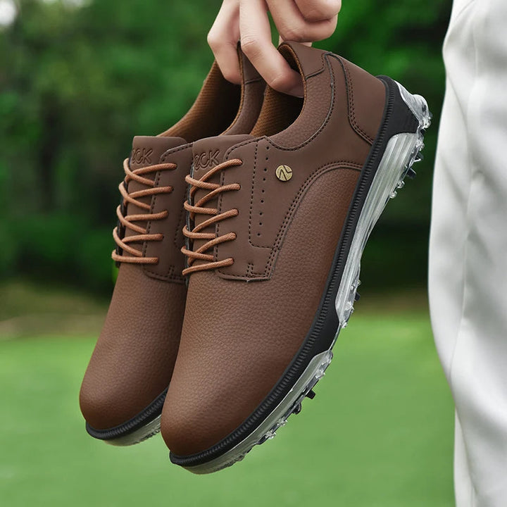 Athletic men's Pro Edition golf shoes, premium waterproof leather and performance-enhancing spikes.