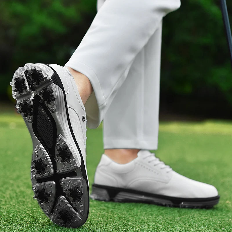 Athletic men's golf footwear: Pro Edition premium leather, waterproof, spiked for ultimate play.