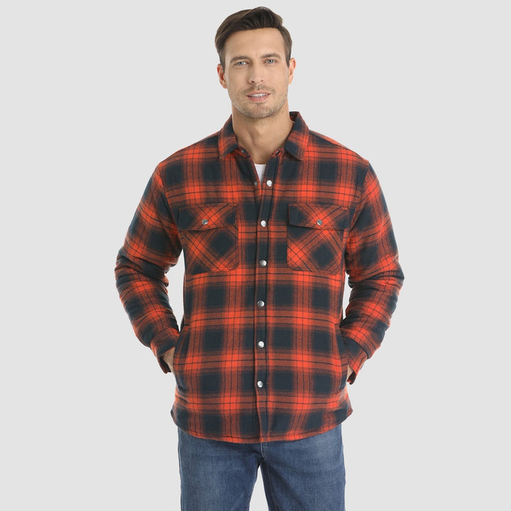 Men's autumn fashion: Quilted flannel jacket paired with jeans, a comfortable casual jacket