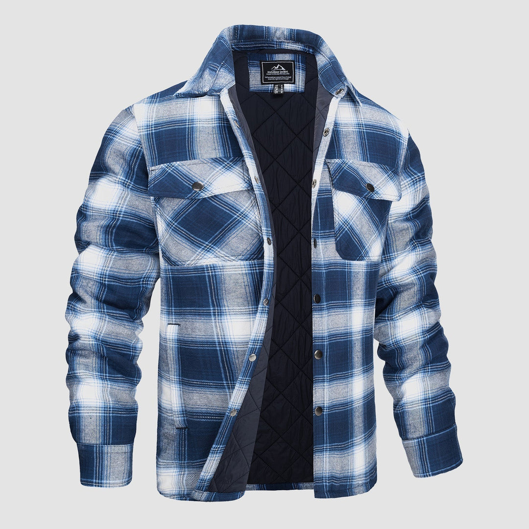 Casual men's quilted flannel jacket with snap buttons, brushed cotton for warmth and style