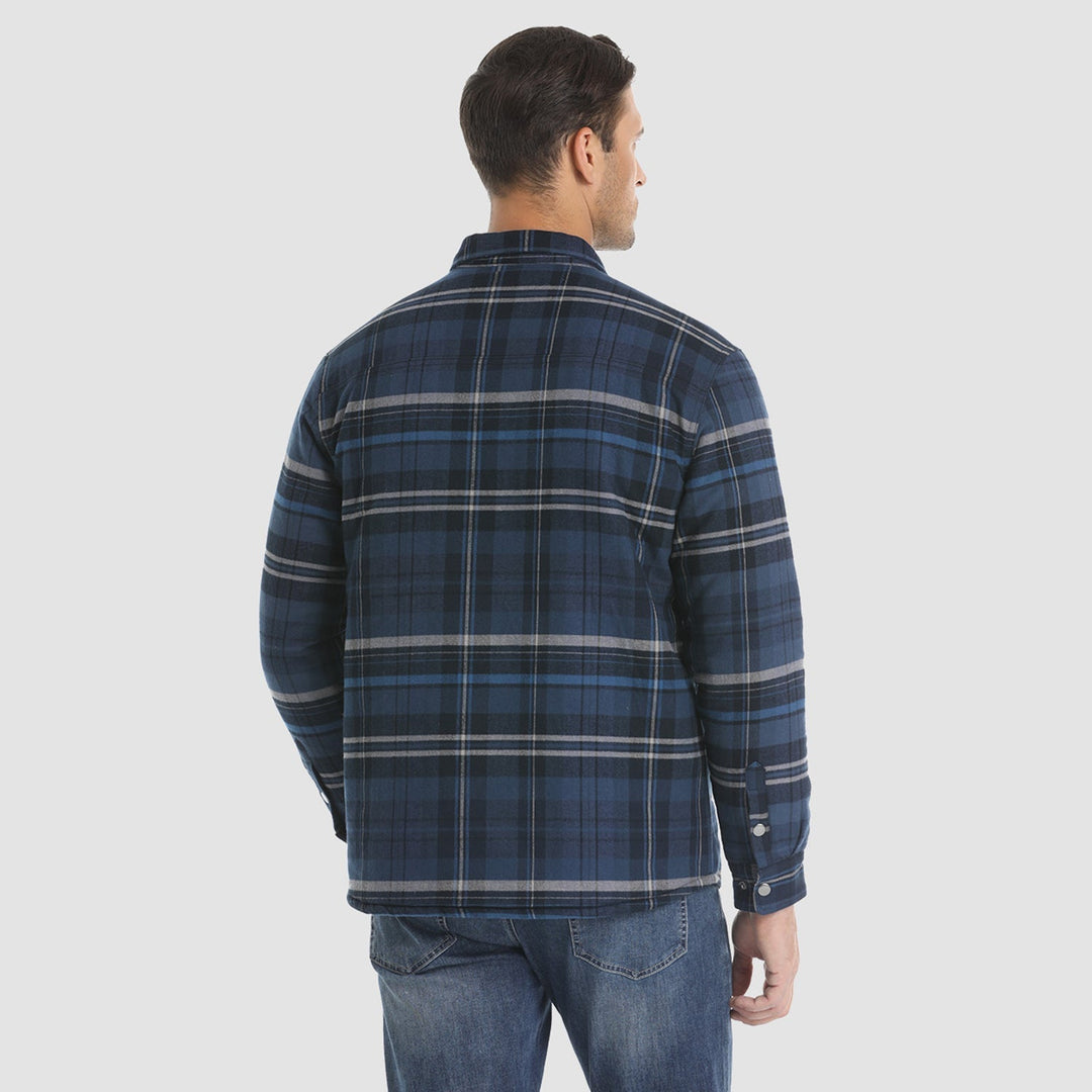 Durable men's quilted flannel jacket, built to withstand cooler temperatures as winter wear