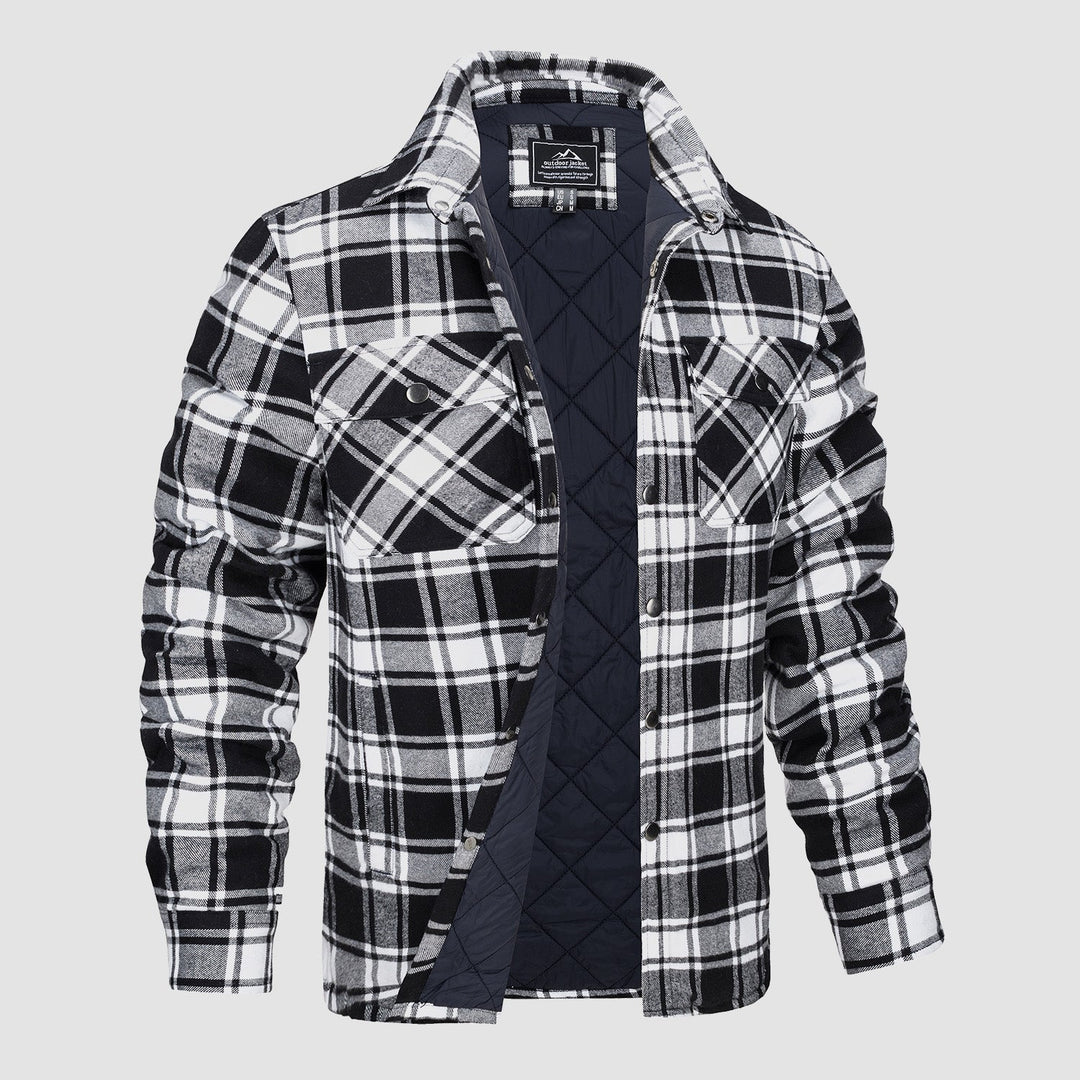 Men's quilted flannel jacket with practical snap button closure, made from soft brushed cotton
