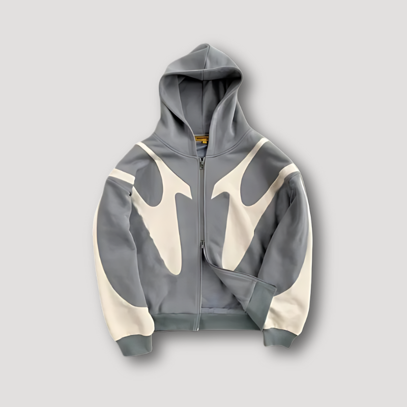 Casual men's navy zip-up hoodie, relaxed fit streetwear style with a comfortable hooded sweatshirt design.