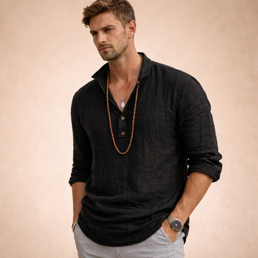 Easy care men's breathable button-up shirt, offering a relaxed fit for stylish and comfortable daily wear.