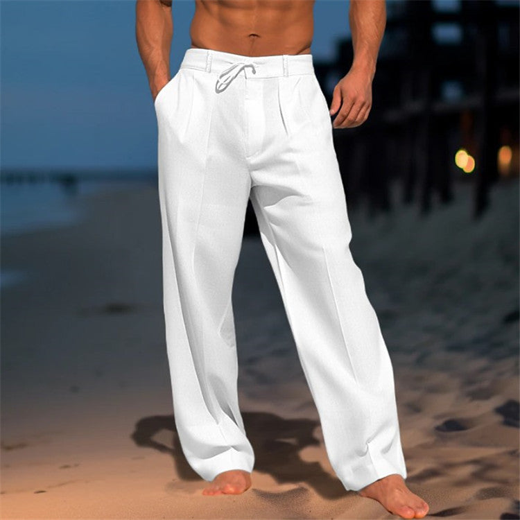 Men's relaxed fit drawstring spring trousers in light grey, comfortable casual fashion for men
