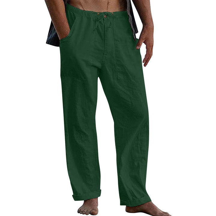 Easy fit men's straight leg drawstring trousers, perfect for summer casual comfort.