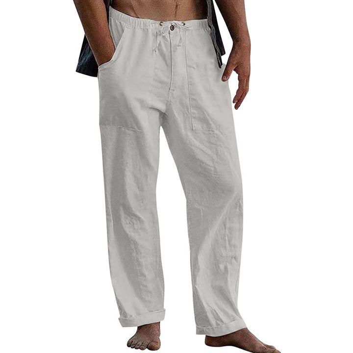 Casual men's summer pants with elastic waist & drawstring, perfect for beach or travel.