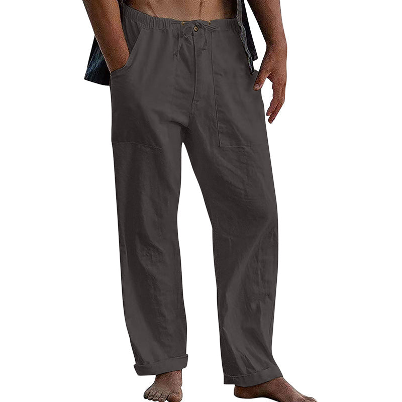 Effortless men's relaxed fit summer pants, drawstring waist for easy comfortable wear.