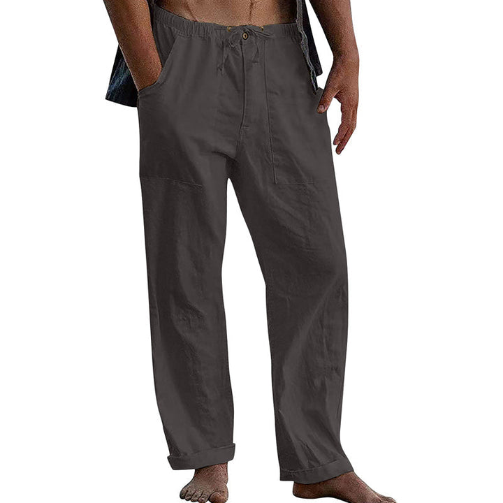 Effortless men's relaxed fit summer pants, drawstring waist for easy comfortable wear.