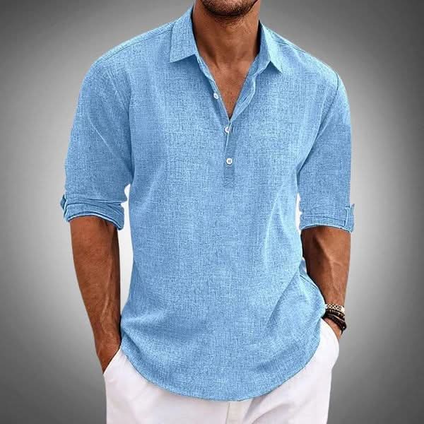 Men's relaxed fit henley shirt in lightweight fabric, perfect for summer casual style & comfort.