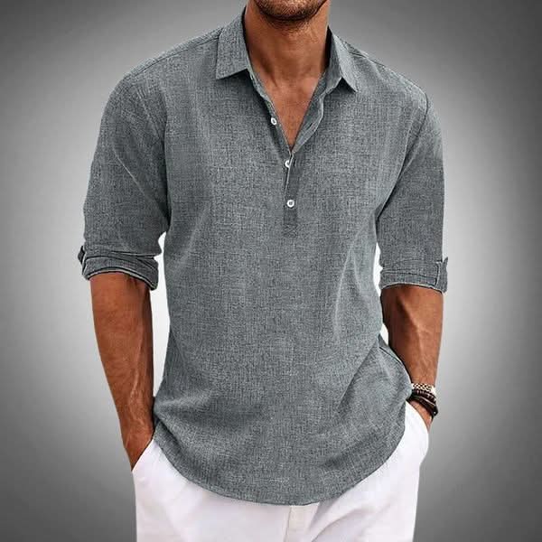 Versatile men's long sleeve henley shirt, ideal for smart casual spring fashion & everyday comfort.