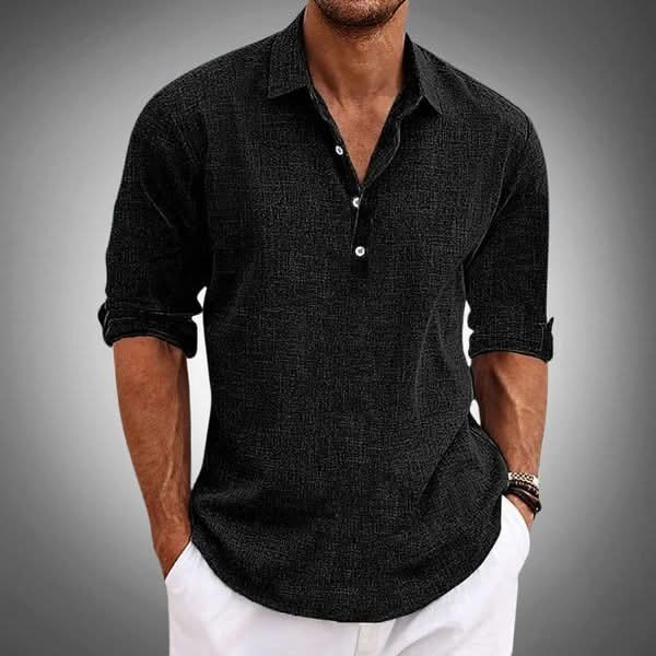 Comfortable men's summer henley shirt, lightweight and breathable for relaxed daily wear.