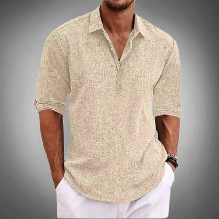 Stylish men's casual henley shirt, lightweight & comfortable, great for spring/summer relaxed fashion.
