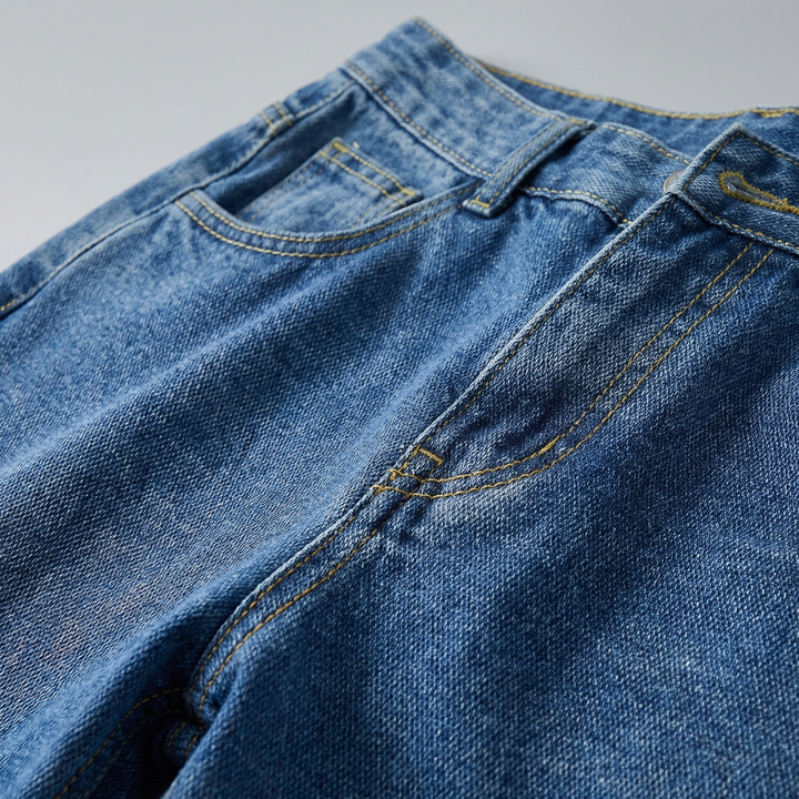 Men's relaxed fit straight leg denim jeans, designed for comfort and a timeless, easygoing style.