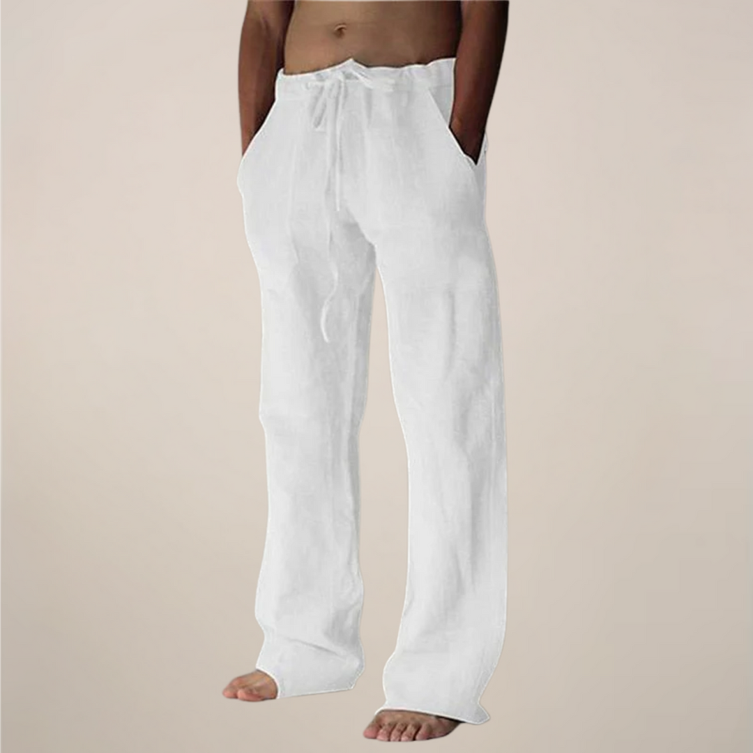 Men's relaxed fit wide leg summer trousers with drawstring for comfort & casual style.