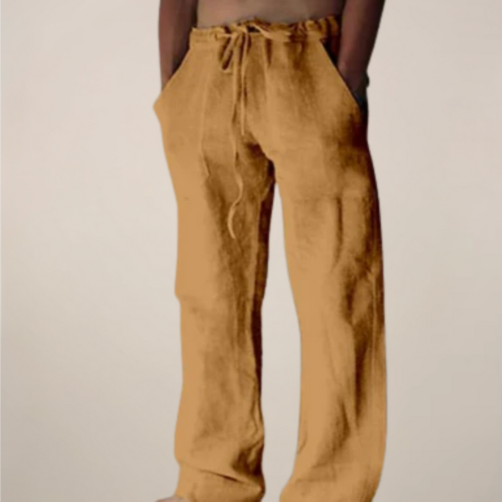 Breezy men's relaxed fit wide leg summer trousers, perfect for everyday casual or beach vacations.